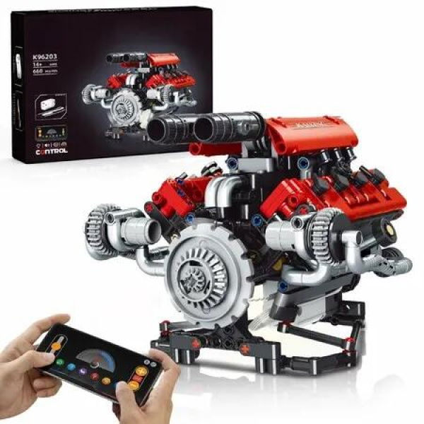 V8 Engine That Works, Visible Car Engine Model Kit with Motor and Lights,Car Engine Kit with App Control Kit, STEM Toys Gifts for Boys 14+ (660 PCS)