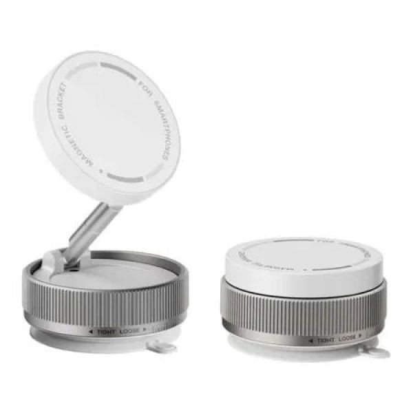 Vacuum Magnetic Phone Holder 360 Degree Rotatable Suction Cup Phone Mount,Foldable Vacuum Strong Magnet Cell Phone Stand for Car Smooth Surface(White)