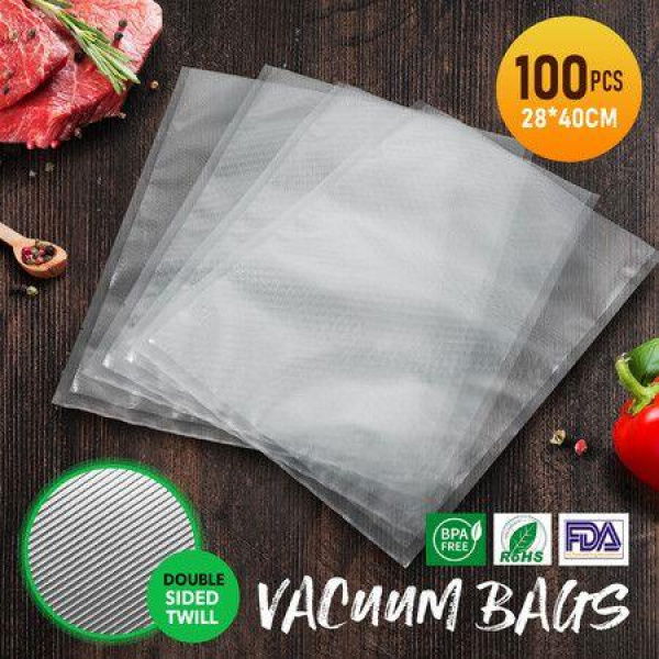 Vacuum Sealer Bags Food Storage Saver Reusable Plastic Precut 100PCS With Double Sided Twill Pattern 28x40cm