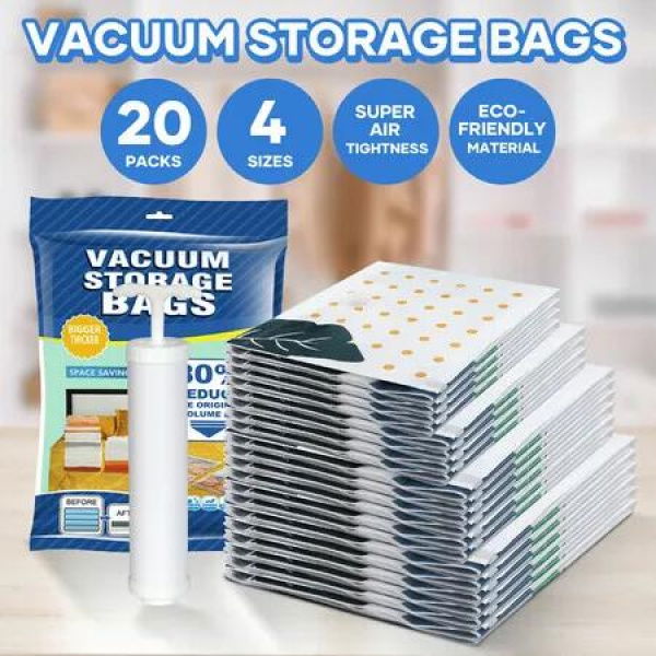 Vacuum Storage Bags 20Pcs Foldable Closet Wardrobe Organisers Containers for Clothing Sheets Pillows Toys with Pump