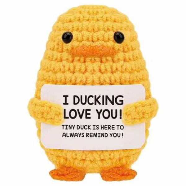Valentines Day Gifts,Inspirational Crochet Positive Duck,Birthday Gifts,Cute Handmade Potato Knitted Duck Toy with Positive Card Cheering I Love You
