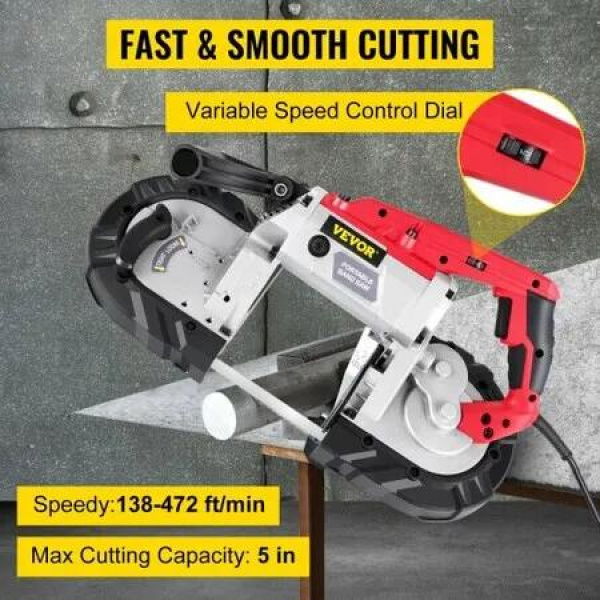 Variable-Speed 127mm Deep Cut Portable Band Saw 220V 10Amp Motor Handheld