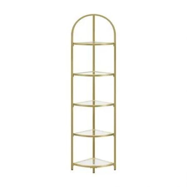 VASAGLE 5 Tier Corner Ladder Bookshelf Tempered Glass Modern Style Golden Color