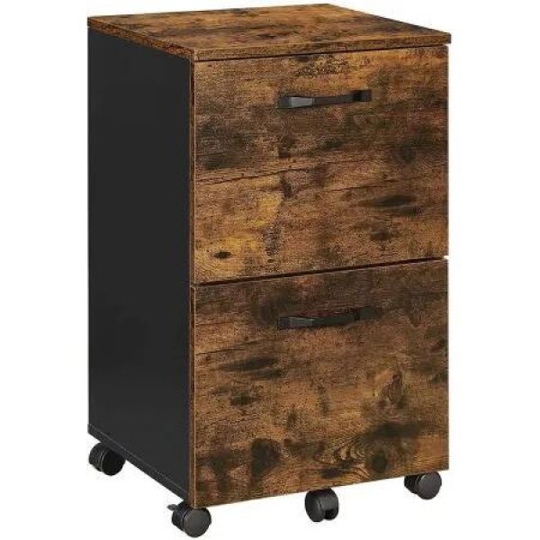 VASAGLE File Cabinet with 2 Drawers Rolling Office Filing Cabinet with Wheels Rustic Brown and Black