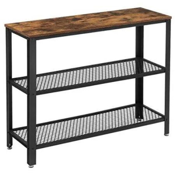 VASAGLE Industrial Console Table with 2 Mesh Shelves Rustic Brown and Black