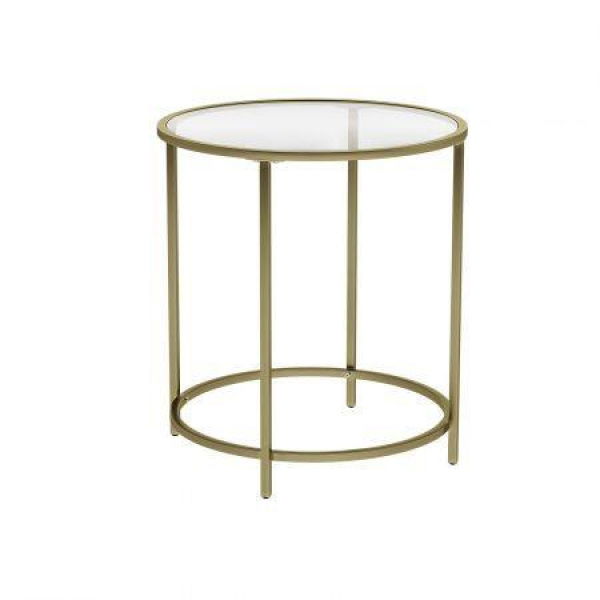 VASAGLE Round Side Table With Tempered Glass Top