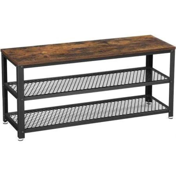 VASAGLE Shoe Bench Rack with 2 Shelves Rustic Brown and Black