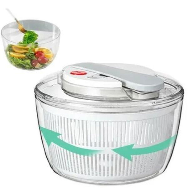 Vegetable Dryer Salad Spinner Hand Press Spinner Machine Vegetables Strainer,Salad Making Bowl High-Speed Rotation Mixer for Chilli,Spinach,Tomatoes(White)