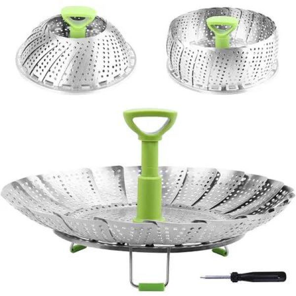 Vegetable Steamer Basket Stainless Steel Folding Pot Fit 5.1 to 9 Inch Kitchen Steaming Cooking Accessory Foldable