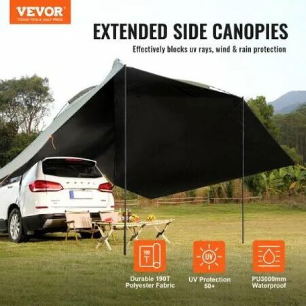 Vehicle Awning, Large 10' x 7' Shade Coverage Car Side Awning, PU2000mm UV50+ Car Awning with Extended Side Canopies and Portable Storage Bag, Suitable for Truck, SUV, Van, Campers