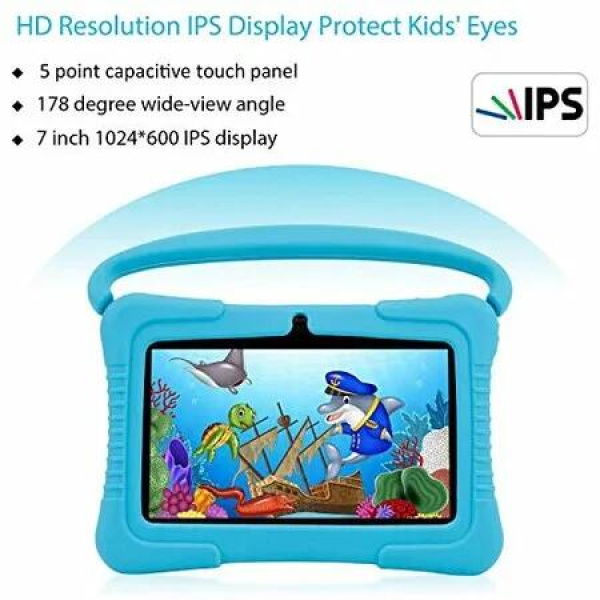 Veidoo 7 Inch Android Kids Tablet PC with 1GB RAM 16GB ROM, Safety Eye Protection Screen, Parental Control APP, Tablet with Silicone Case(Blue)