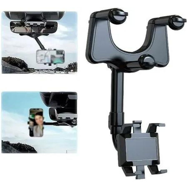 Versatile Car Phone Holder and Retractable Rear View Mirror: Rotatable, Retractable, Adjustable for All Phones and Vehicles