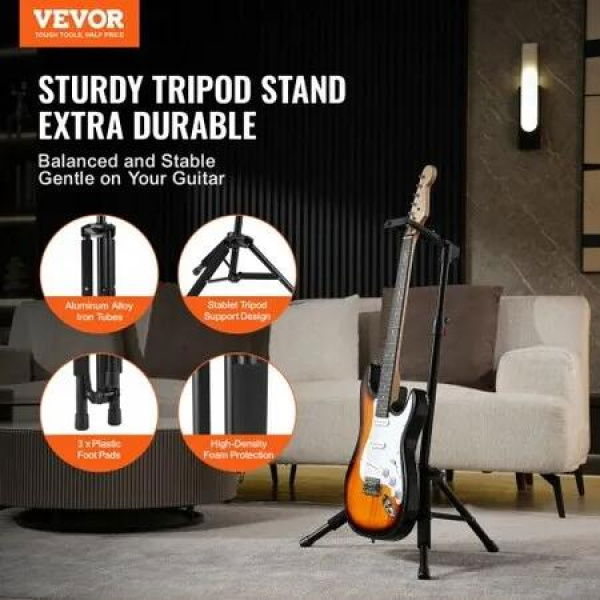 VEVOR Tripod Guitar Stand Floor-Standing Foldable 900-1200 mm Adjustable Height