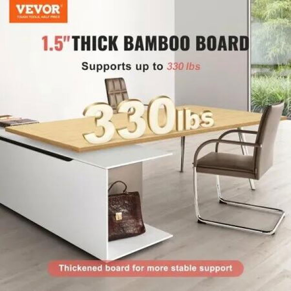 VEVORBambo o Table Top 180 x 73.7 x 3.8 cm 150 kg Load Capacity Universal Solid One-Piece Bamboo Desktop for Height Adjustable Electric Standing Desk Frame