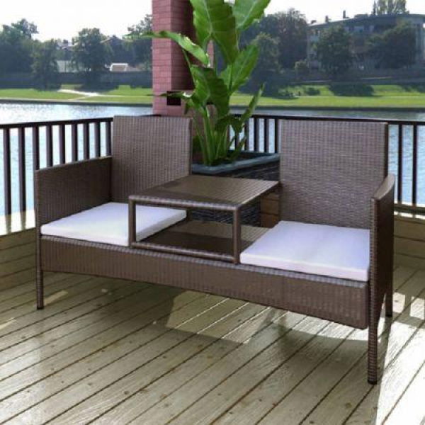 VidaXL 2-Seater Garden Sofa With Tea Table Poly Rattan Brown