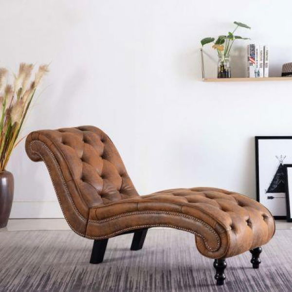 VidaXL Chaise Lounge Brown Faux Suede Leather