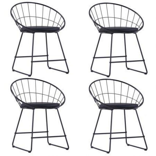 VidaXL Dining Chairs With Faux Leather Seats 4 Pcs Black Steel