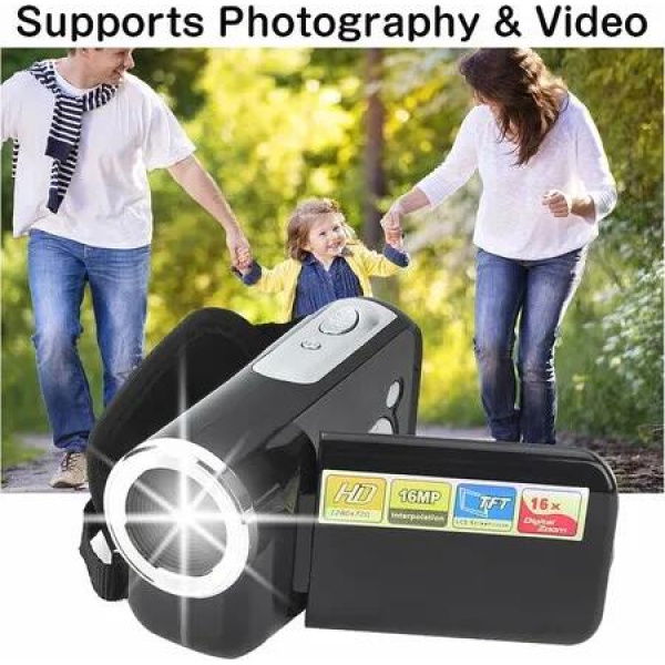 Video Camcorder 1080P HD 16X Zoom Digital Recorder 2Inch TFT LCD Screen Portable Vlogging DV Camera Kids Gift Black