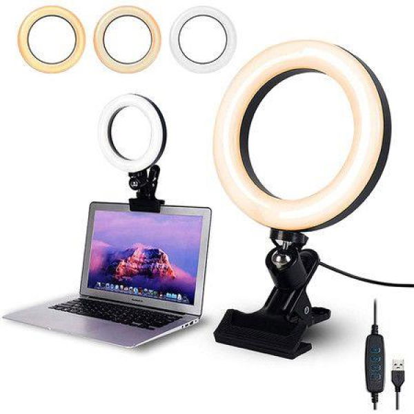 Video Conference Lighting 6.3-Inch Selfie Ring Light With Clamp Mount