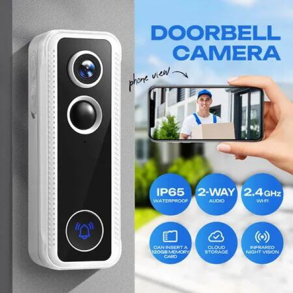 Video Doorbell Camera Smart Wireless 2K HD Security Door Bell Motion Detection Chime Night Vision Two Way Audio Cloud Storage Rechargeable Battery