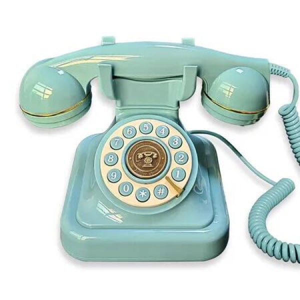 Vintage Landline Phone, Classic Exterior Design, Retro Desk Corded Dial Telephone with Redial Function, Clear Sound for Home School Office, Blue