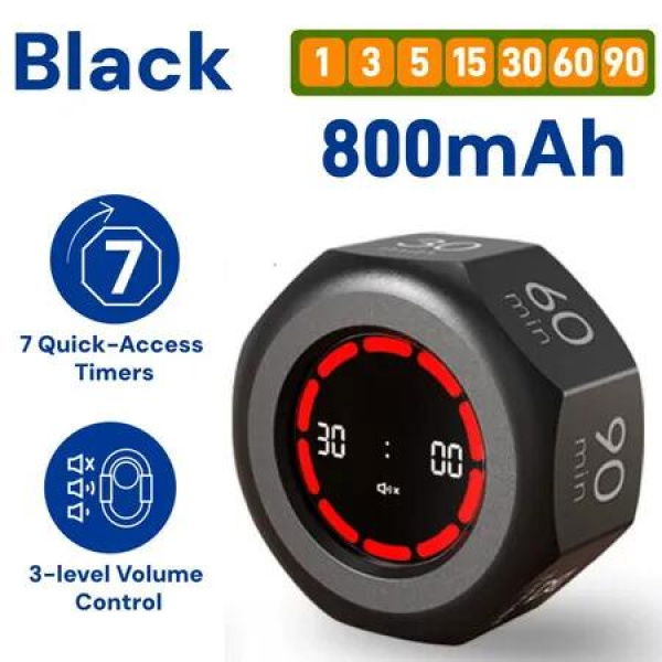 Visual Flip Timer Gravity Sensor Countdown Timer For Study Learning Kitchen Fitness Pomodoro Time Management Tool Color Black
