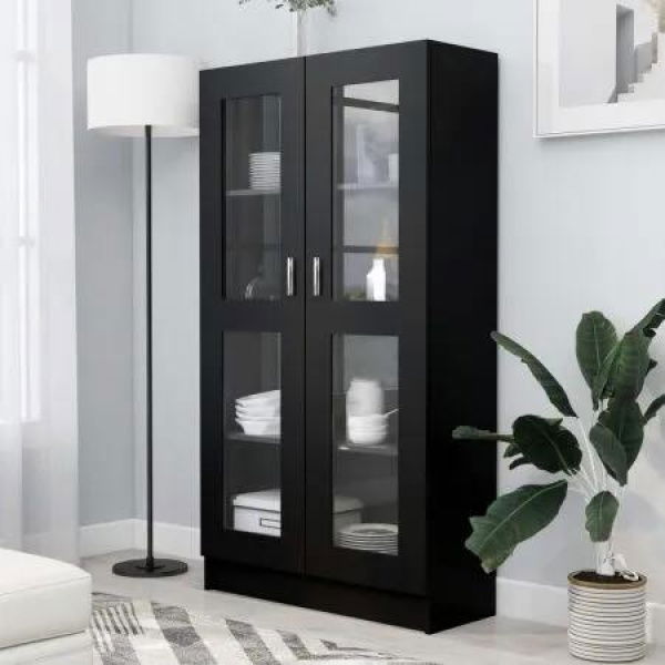 Vitrine Cabinet Black 82.5x30.5x150 cm Engineered Wood