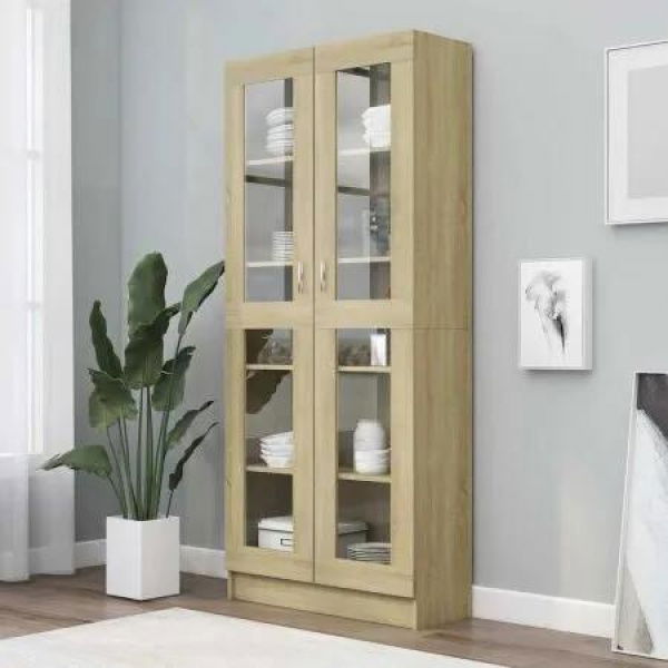 Vitrine Cabinet Sonoma Oak 82.5x30.5x185.5 cm Engineered Wood