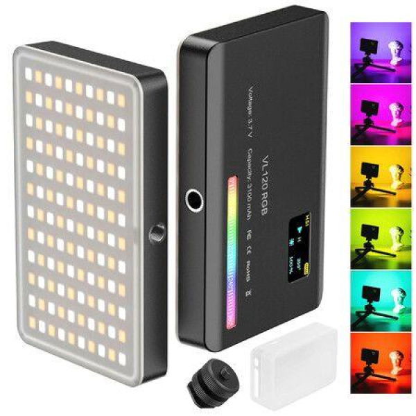 VL120 RGB Video Light Pocket LED On-Camera Video Lights 3100mAh Rechargeable 360 Full Color For Photography Vlogging