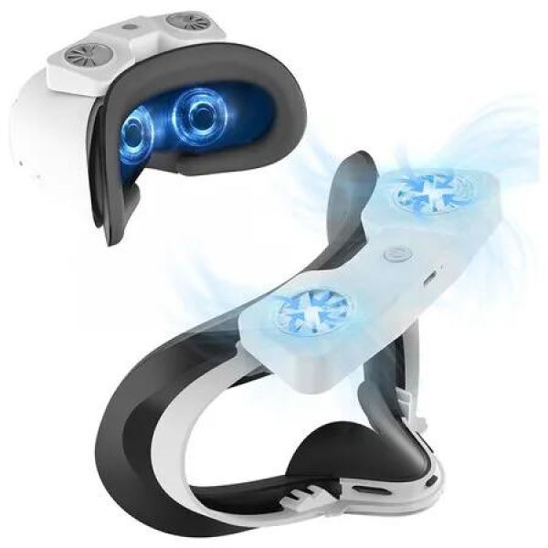 VR Cooling Fan Face Cover for Meta/Oculus Quest 2 Accessories, 3 Speed Air Circulation Fan Cooler with Soft Leather Pad