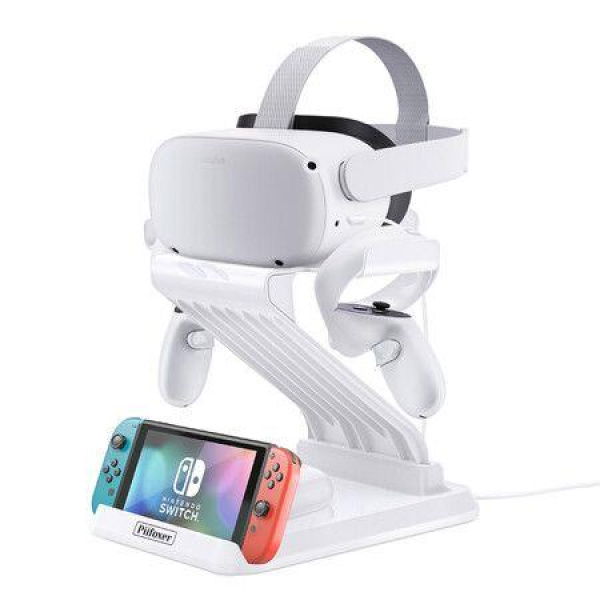 VR Stand With Charging Port. Headset Controller Holder. Compatible With Oculus Quest 2/Quest/Pico Neo 3 Touch Controllers.