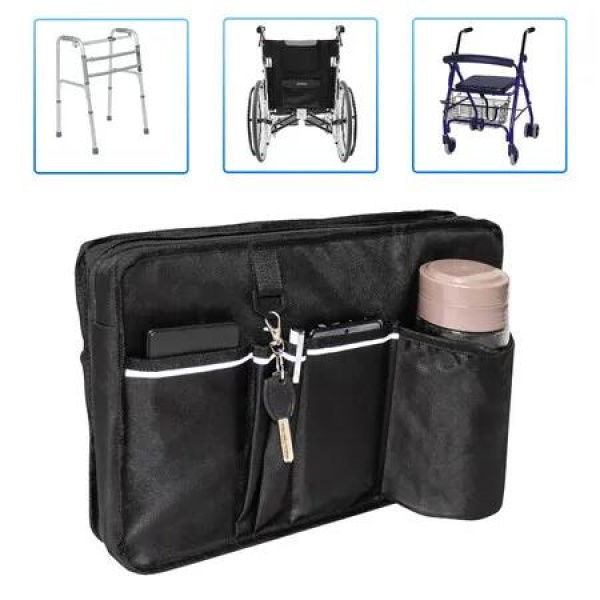 Walking Aid Hanging Storage Bag With Drink Holder for Walkers Walker Hands-Free Folding Walker Basket Organiser Sack for Easy Access to Zip Pocket
