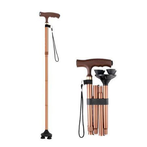 Walking Cane With LED Light Pivoting Quad Base Lightweight And Adjustable Foldable Seniors 5 Levels 88-98cm