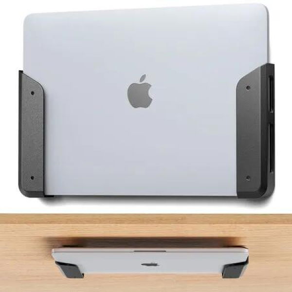Wall and Under Desk Laptop Mount Holder with Adhesive and Screws in, 1.02 inch/ 26 mm Thick, Anti Scratch Pads,Universal for MacBooks,Surface