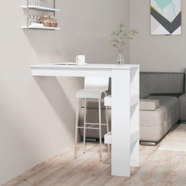 Wall Bar Table High Gloss White 102x45x103.5 Cm Engineered Wood.