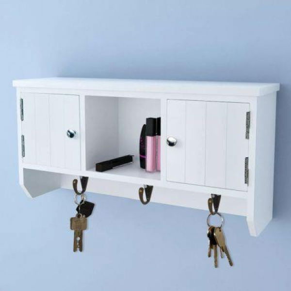 Wall Cabinet For Keys And Jewelery With Doors And Hooks