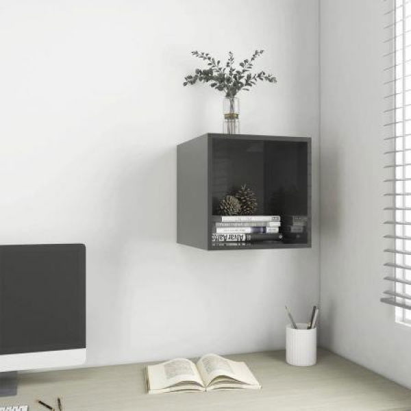 Wall Cabinet High Gloss Grey 37x37x37 Cm Engineered Wood