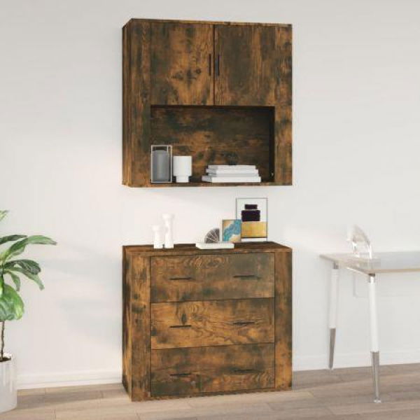 Wall Cabinet Smoked Oak 80x33x80 Cm Engineered Wood