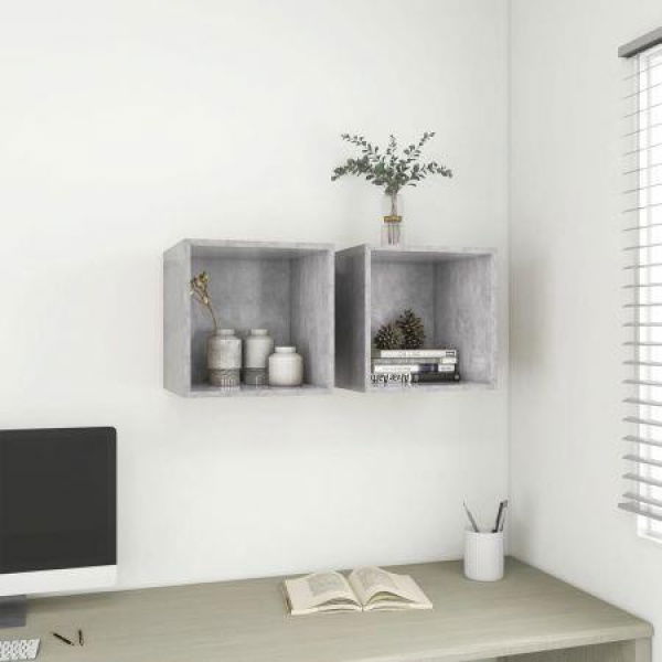 Wall Cabinets 2 Pcs Concrete Grey 37x37x37 Cm Engineered Wood