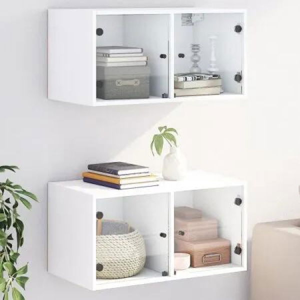 Wall Cabinets with Glass Doors 2 pcs White 68.5x37x35 cm