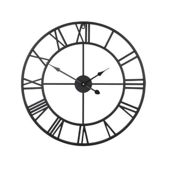 Wall Clock Large Silent Non-Ticking Metal Round Timepiece Modern Decor Living Room Bedroom Kitchen Outdoor 16inch 40cm Roman Number Black