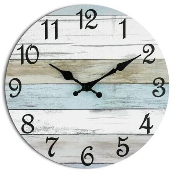 Wall Clock Silent Non Ticking Battery Operated, Rustic Coastal Country Clock Decorative for Bathroom Kitchen Bedroom Living Room (10 Inch)