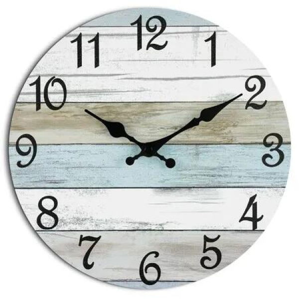 Wall Clock Silent Non Ticking Battery Operated Rustic Coastal Decor Kitchen Bathroom Bedroom Living Room 25cm Country Style