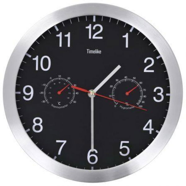 Wall Clock With Quartz Movement Hygrometer And Thermometer 30 Cm Black