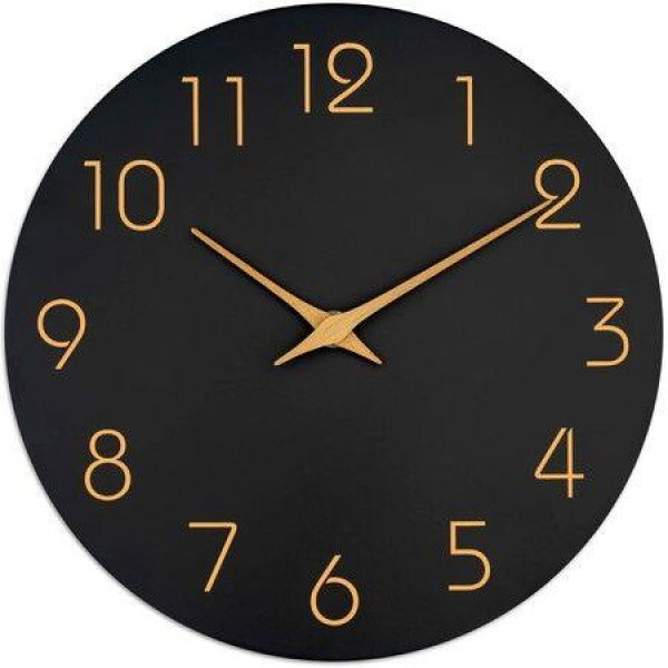 Wall Clock - Silent Non-Ticking 10 Inch Wall Clocks Battery Operated - Modern Style Wooden Clock Decorative For Kitchen Home Bedrooms Office (10 Inch Black)