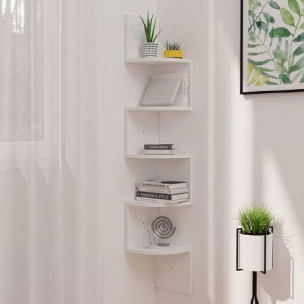 Wall Corner Shelf White 19x19x123 Cm Engineered Wood