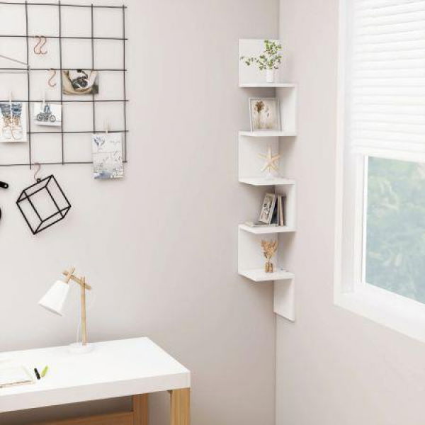 Wall Corner Shelf White 20x20x127.5 Cm Engineered Wood.