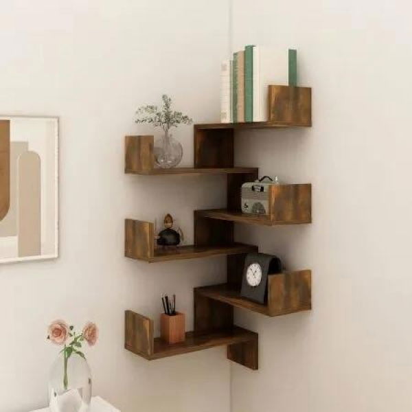 Wall Corner Shelves 2 pcs Smoked Oak 40x40x50 cm Engineered Wood