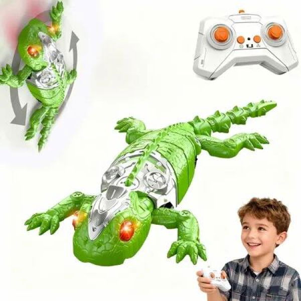 Wall Crawler Gecko RC Toy,Remote Control Lizard Wall Climbing Toy Electric Lizard Toys with Led Glowing Eyes,Birthday Gifts for Boys Age 8-13,Green