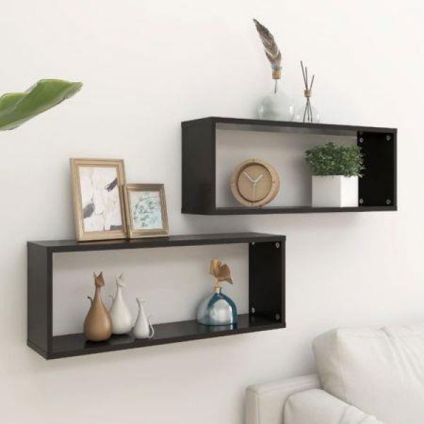 Wall Cube Shelves 2 Pcs Black 60x15x23 Cm Engineered Wood